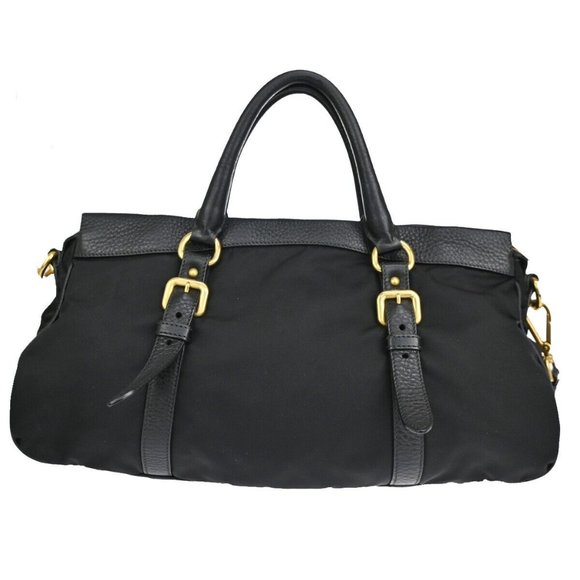 PRADA Logo Tessuto 2Way Shoulder Hand Bag Nylon Leather Black Nero 72YD575 - Picture 2 of 16